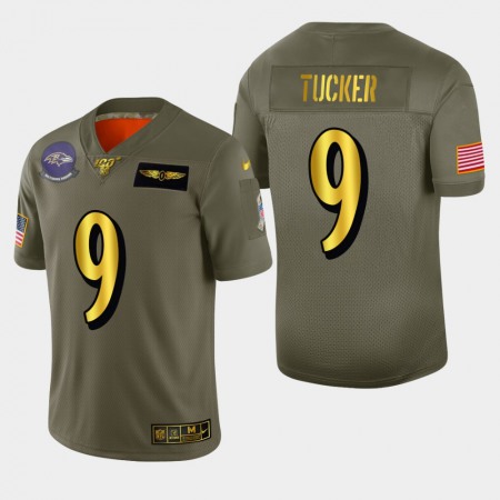 Baltimore Ravens #9 Justin Tucker Men's Nike Olive Gold 2019 Salute to Service Limited NFL 100 Jersey