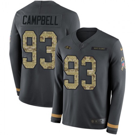 Nike Ravens #93 Calais Campbell Anthracite Salute to Service Men's Stitched NFL Limited Therma Long Sleeve Jersey