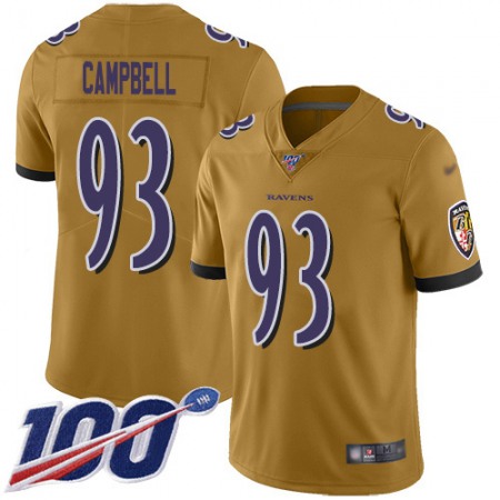 Nike Ravens #93 Calais Campbell Gold Men's Stitched NFL Limited Inverted Legend 100th Season Jersey