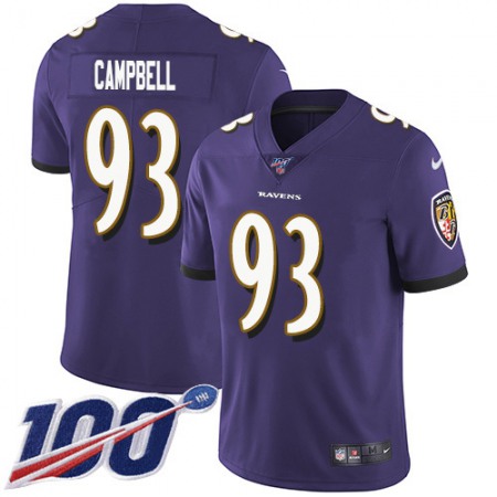 Nike Ravens #93 Calais Campbell Purple Team Color Men's Stitched NFL 100th Season Vapor Untouchable Limited Jersey