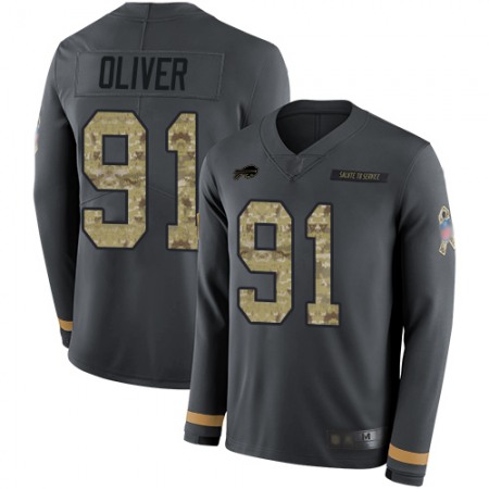 Nike Bills #91 Ed Oliver Anthracite Salute to Service Men's Stitched NFL Limited Therma Long Sleeve Jersey