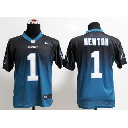 Nike Panthers #1 Cam Newton Black/Blue Men's Stitched NFL Elite Fadeaway Fashion Jersey