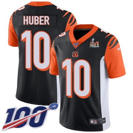 Nike Bengals #10 Kevin Huber Black Team Color Super Bowl LVI Patch Men's Stitched NFL 100th Season Vapor Limited Jersey