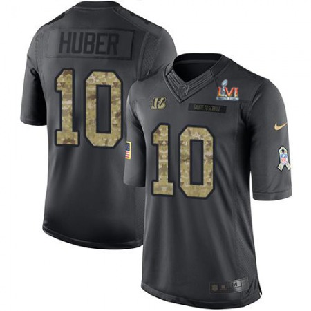 Nike Bengals #10 Kevin Huber Black Team Color Super Bowl LVI Patch Men's Stitched NFL Limited Therma Long Sleeve Jersey