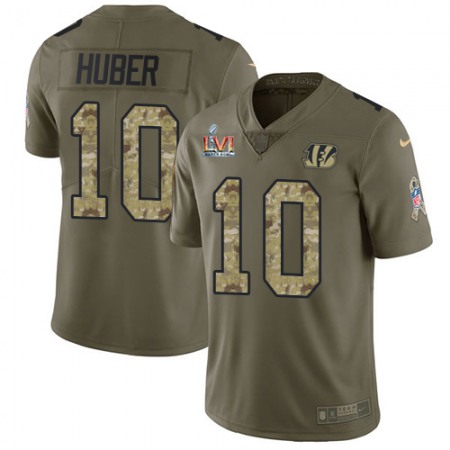 Nike Bengals #10 Kevin Huber Olive/Camo Men's Super Bowl LVI Patch Stitched NFL Limited 2017 Salute To Service Jersey