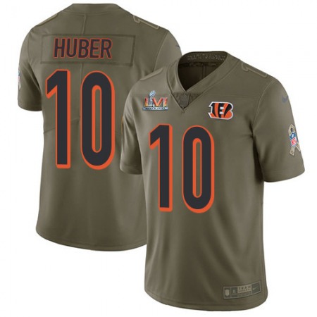 Nike Bengals #10 Kevin Huber Olive Super Bowl LVI Patch Men's Stitched NFL Limited 2017 Salute To Service Jersey