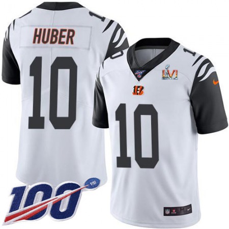 Nike Bengals #10 Kevin Huber White Super Bowl LVI Patch Men's Stitched NFL Limited Rush 100th Season Jersey