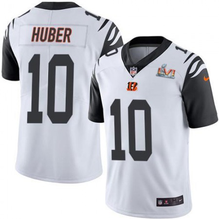 Nike Bengals #10 Kevin Huber White Super Bowl LVI Patch Men's Stitched NFL Limited Rush Jersey