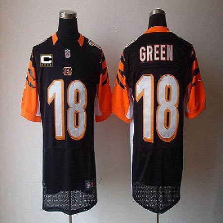 Nike Bengals #18 A.J. Green Black Team Color With C Patch Men's Stitched NFL Elite Jersey