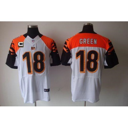 Nike Bengals #18 A.J. Green White With C Patch Men's Stitched NFL Elite Jersey