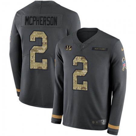 Nike Bengals #2 Evan McPherson Anthracite Salute to Service Men's Stitched NFL Limited Therma Long Sleeve Jersey