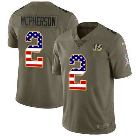 Nike Bengals #2 Evan McPherson Olive/USA Flag Men's Stitched NFL Limited 2017 Salute To Service Jersey