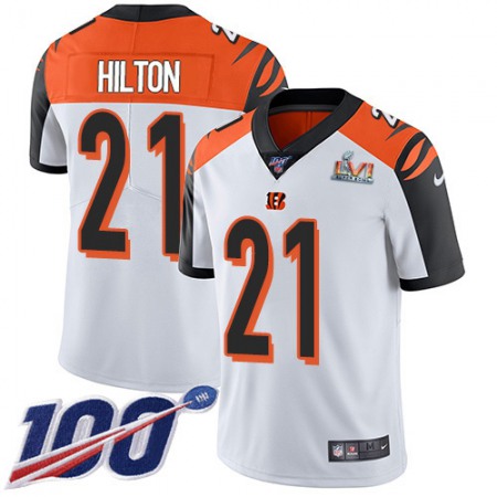 Nike Bengals #21 Mike Hilton White Super Bowl LVI Patch Men's Stitched NFL 100th Season Vapor Untouchable Limited Jersey