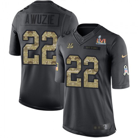 Nike Bengals #22 Chidobe Awuzie Black Super Bowl LVI Patch Men's Stitched NFL Limited 2016 Salute to Service Jersey