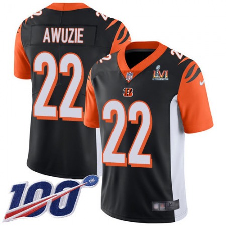 Nike Bengals #22 Chidobe Awuzie Black Team Color Super Bowl LVI Patch Men's Stitched NFL 100th Season Vapor Untouchable Limited Jersey