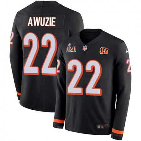 Nike Bengals #22 Chidobe Awuzie Black Team Color Super Bowl LVI Patch Men's Stitched NFL Limited Therma Long Sleeve Jersey