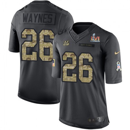 Nike Bengals #26 Trae Waynes Black Team Color Super Bowl LVI Patch Men's Stitched NFL Limited Therma Long Sleeve Jersey