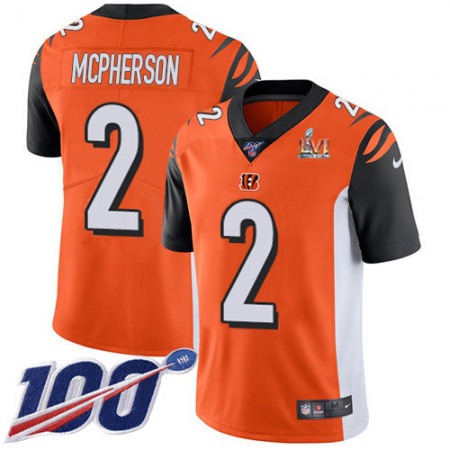 Nike Bengals #2 Evan McPherson Orange Super Bowl LVI Patch Alternate Men's Stitched NFL 100th Season Vapor Limited Jersey