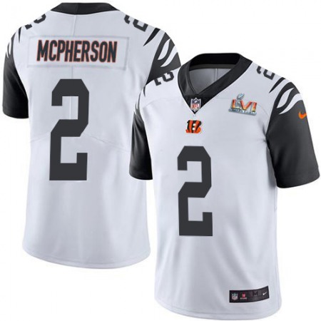 Nike Bengals #2 Evan McPherson White Super Bowl LVI Patch Men's Stitched NFL Limited Rush Jersey