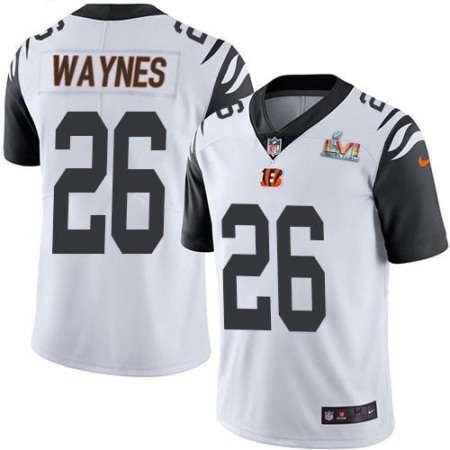 Nike Bengals #26 Trae Waynes White Super Bowl LVI Patch Men's Stitched NFL Limited Rush Jersey