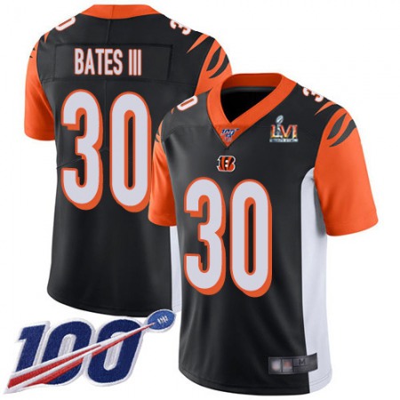 Nike Bengals #30 Jessie Bates Black Team Color Super Bowl LVI Patch Men's Stitched NFL 100th Season Vapor Limited Jersey