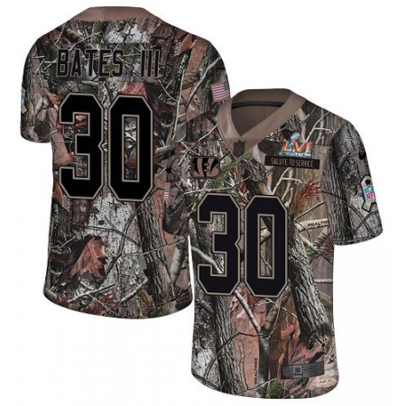 Nike Bengals #30 Jessie Bates Camo Super Bowl LVI Patch Men's Stitched NFL Limited Rush Realtree Jersey