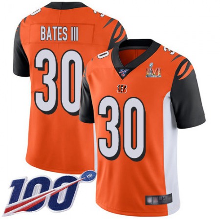 Nike Bengals #30 Jessie Bates Orange Super Bowl LVI Patch Alternate Men's Stitched NFL 100th Season Vapor Limited Jersey