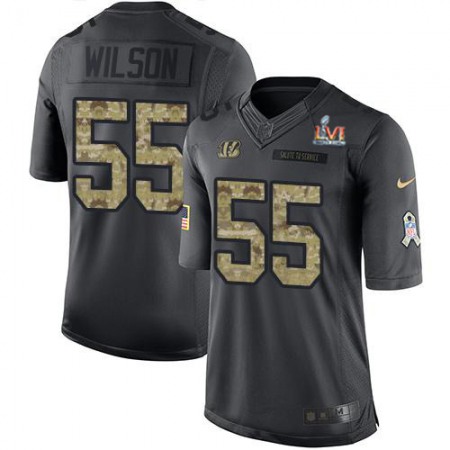 Nike Bengals #55 Logan Wilson Black Team Color Super Bowl LVI Patch Men's Stitched NFL Limited Therma Long Sleeve Jersey