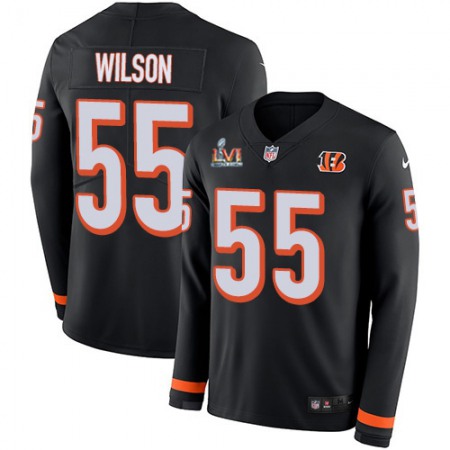 Nike Bengals #55 Logan Wilson Black Team Color Super Bowl LVI Patch Men's Stitched NFL Limited Therma Long Sleeve Jersey