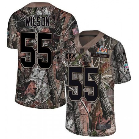 Nike Bengals #55 Logan Wilson Camo Super Bowl LVI Patch Men's Stitched NFL Limited Rush Realtree Jersey