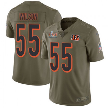 Nike Bengals #55 Logan Wilson Olive Super Bowl LVI Patch Men's Stitched NFL Limited 2017 Salute To Service Jersey