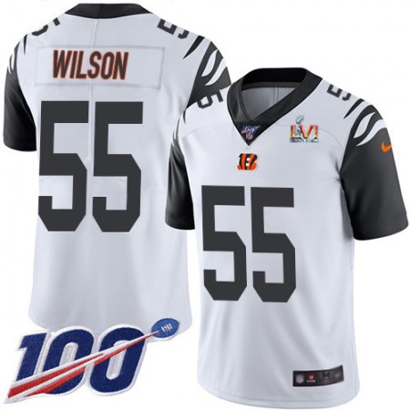 Nike Bengals #55 Logan Wilson White Super Bowl LVI Patch Men's Stitched NFL Limited Rush 100th Season Jersey