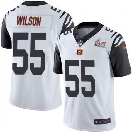 Nike Bengals #55 Logan Wilson White Super Bowl LVI Patch Men's Stitched NFL Limited Rush Jersey