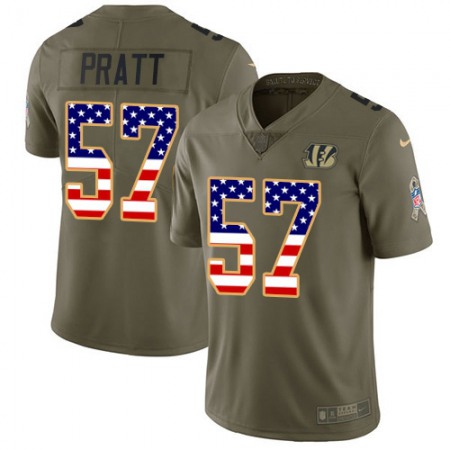 Nike Bengals #57 Germaine Pratt Olive/USA Flag Men's Stitched NFL Limited 2017 Salute To Service Jersey