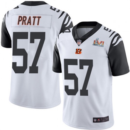 Nike Bengals #57 Germaine Pratt White Super Bowl LVI Patch Men's Stitched NFL Limited Rush Jersey