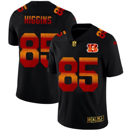 Cincinnati Bengals #85 Tee Higgins Men's Black Nike Red Orange Stripe Vapor Limited NFL Jersey