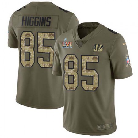 Nike Bengals #85 Tee Higgins Olive/Camo Men's Super Bowl LVI Patch Stitched NFL Limited 2017 Salute To Service Jersey