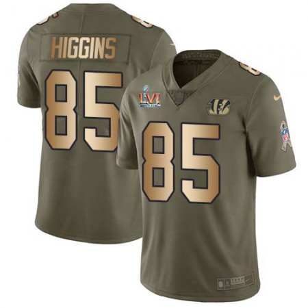 Nike Bengals #85 Tee Higgins Olive/Gold Super Bowl LVI Patch Men's Stitched NFL Limited 2017 Salute To Service Jersey