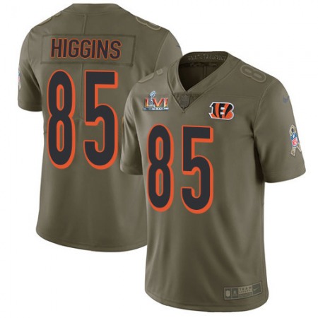 Nike Bengals #85 Tee Higgins Olive Super Bowl LVI Patch Men's Stitched NFL Limited 2017 Salute To Service Jersey