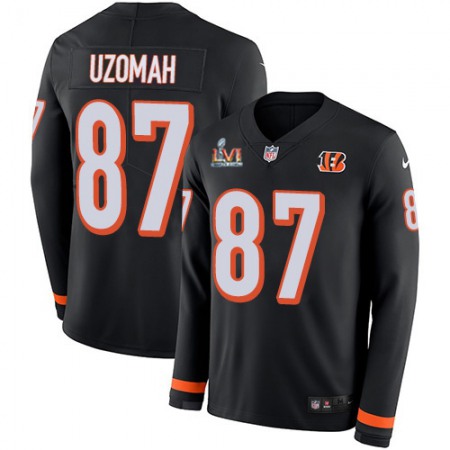 Nike Bengals #87 C.J. Uzomah Black Team Color Super Bowl LVI Patch Men's Stitched NFL Limited Therma Long Sleeve Jersey