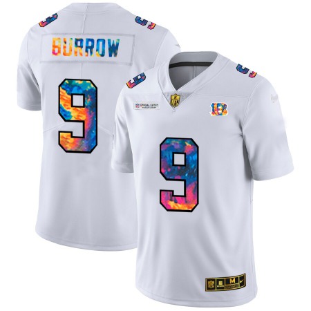 Cincinnati Bengals #9 Joe Burrow Men's White Nike Multi-Color 2020 NFL Crucial Catch Limited NFL Jersey