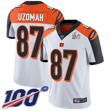 Nike Bengals #87 C.J. Uzomah White Super Bowl LVI Patch Men's Stitched NFL 100th Season Vapor Limited Jersey