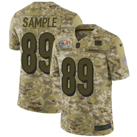 Nike Bengals #89 Drew Sample Camo Super Bowl LVI Patch Men's Stitched NFL Limited 2018 Salute To Service Jersey