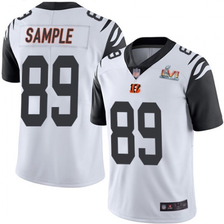 Nike Bengals #89 Drew Sample White Super Bowl LVI Patch Men's Stitched NFL Limited Rush Jersey