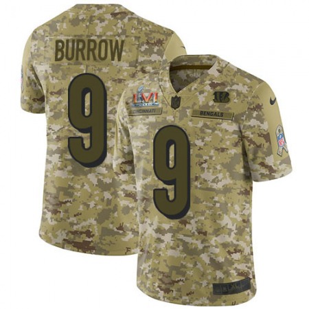 Nike Bengals #9 Joe Burrow Camo Super Bowl LVI Patch Men's Stitched NFL Limited 2018 Salute To Service Jersey