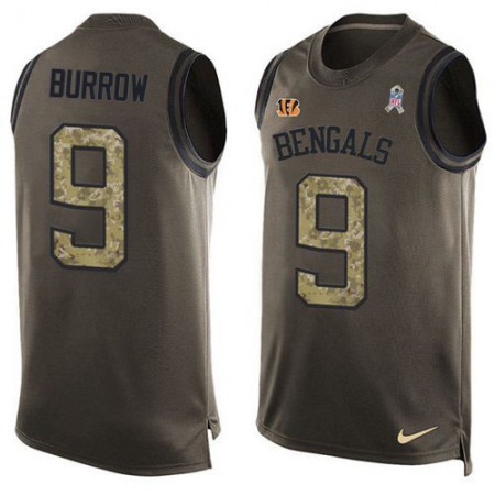 Nike Bengals #9 Joe Burrow Green Men's Stitched NFL Limited Salute To Service Tank Top Jersey