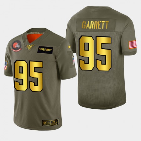 Nike Browns #95 Myles Garrett Men's Olive Gold 2019 Salute to Service NFL 100 Limited Jersey