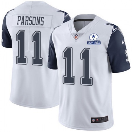 Nike Cowboys #11 Micah Parsons White Men's Stitched With Established In 1960 Patch NFL Limited Rush Jersey