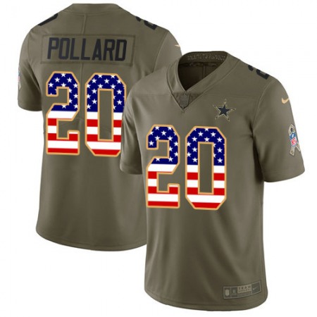 Nike Cowboys #20 Tony Pollard Olive/USA Flag Men's Stitched NFL Limited 2017 Salute To Service Jersey