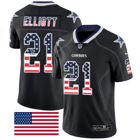 Nike Cowboys #21 Ezekiel Elliott Black Men's Stitched NFL Limited Rush USA Flag Jersey